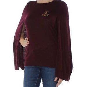 Lauren Ralph Lauren cashmere cape sweater gold crest Burgundy